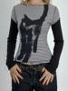 EMMIOL Cat Print Stripes Long Sleeve