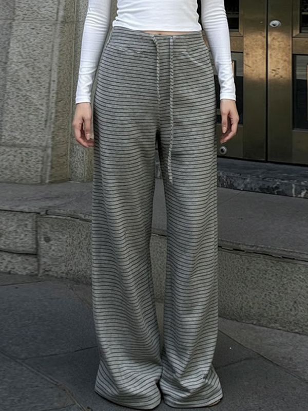 EMMIOL Pantaloni a gamba dritta con righe dalla vestibilità rilassata