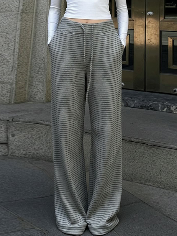 EMMIOL Pantaloni a gamba dritta con righe dalla vestibilità rilassata