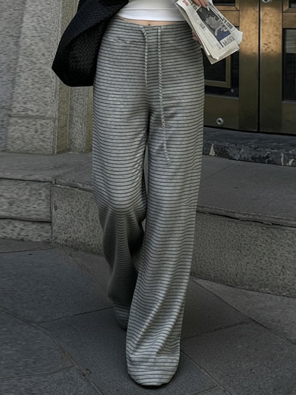 EMMIOL Pantaloni a gamba dritta con righe dalla vestibilità rilassata