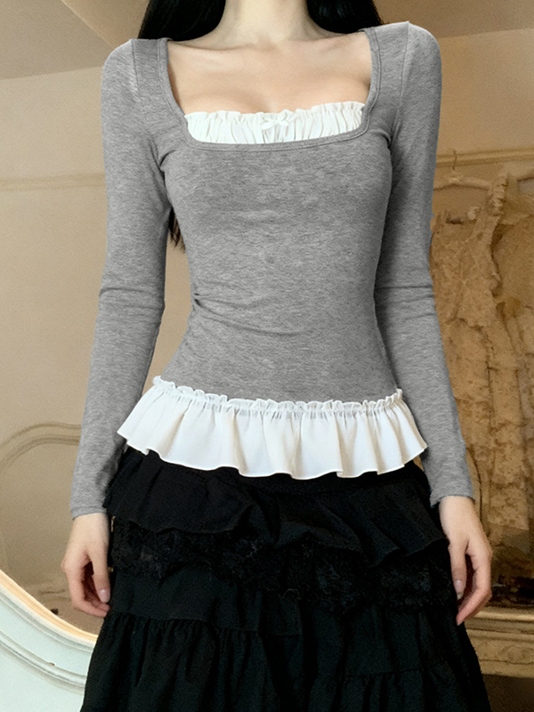 EMMIOL Faux Two-Piece Lace Long Sleeve