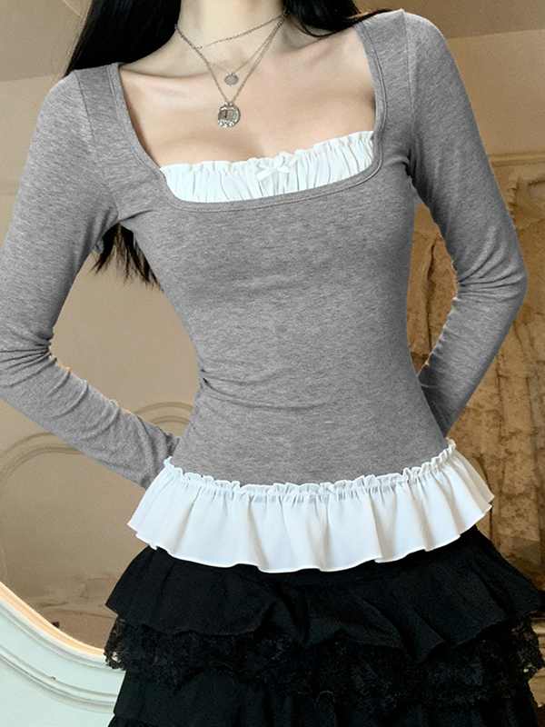 EMMIOL Faux Two-Piece Lace Long Sleeve