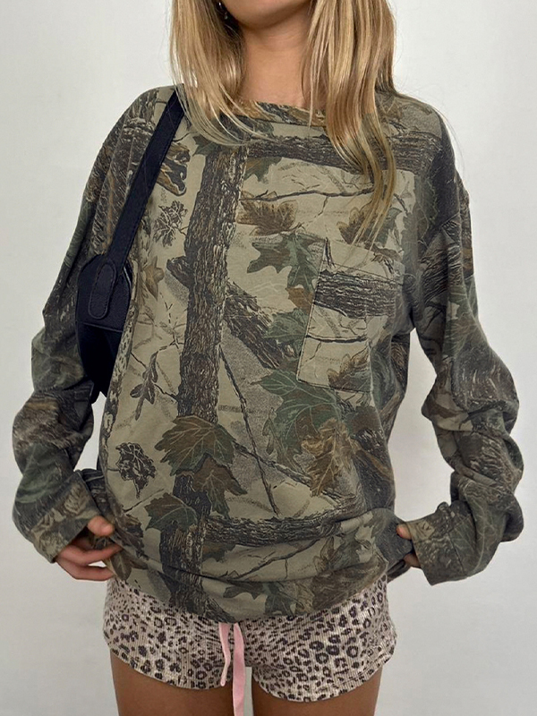 EMMIOL Sudadera con estampado de hojas de camuflaje