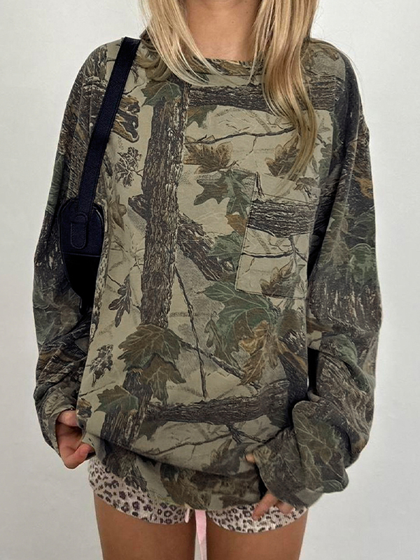 EMMIOL Sudadera con estampado de hojas de camuflaje