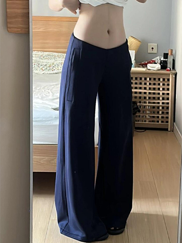 EMMIOL Low-Rise Wide-Leg Straight Leg Pants