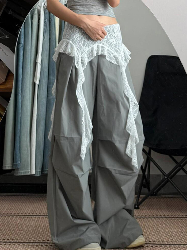 EMMIOL Lace Patchwork Straight Leg Pants