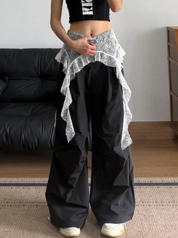 EMMIOL Lace Patchwork Straight Leg Pants