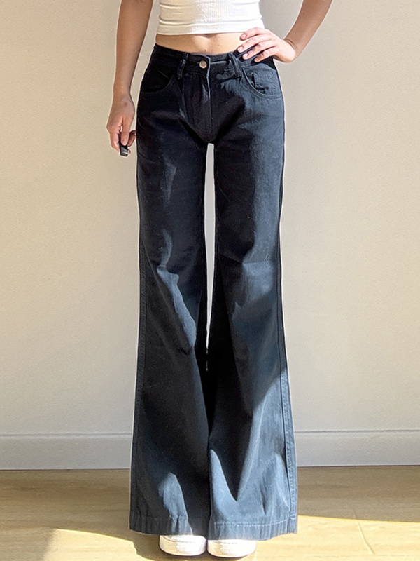 EMMIOL Vaqueros acampanados de tiro bajo de color liso