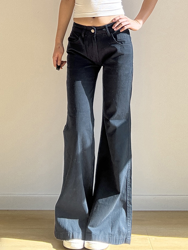 EMMIOL Vaqueros acampanados de tiro bajo de color liso