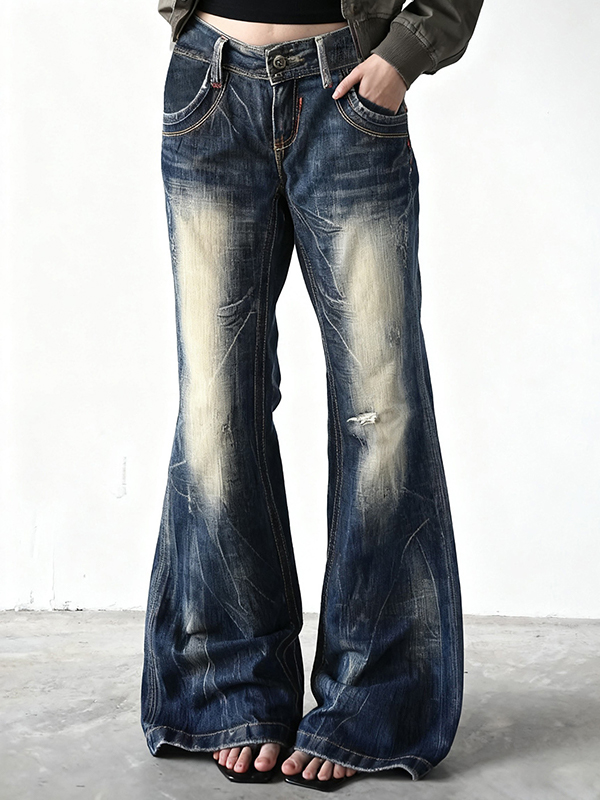 EMMIOL Vaqueros acampanados con lavado vintage inspirados en los millennials