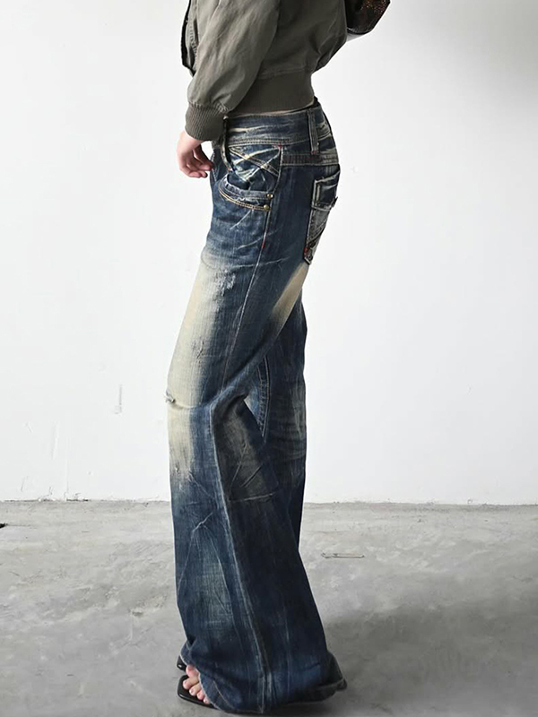 EMMIOL Vaqueros acampanados con lavado vintage inspirados en los millennials