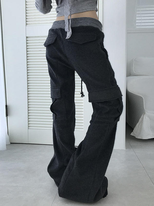 EMMIOL Street-Style Color-Blocking Straight Leg Pants