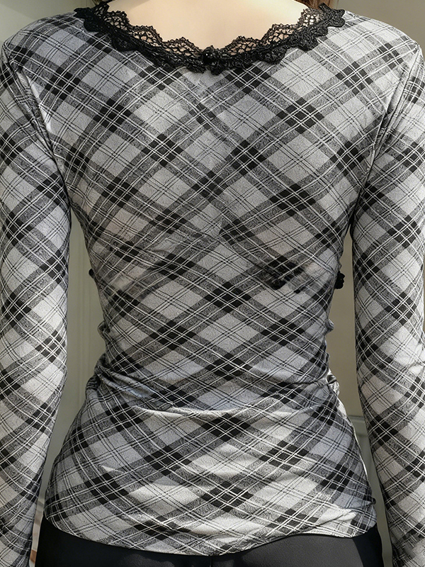 EMMIOL Langarmshirt mit Retro-Karo-Farbblockierung