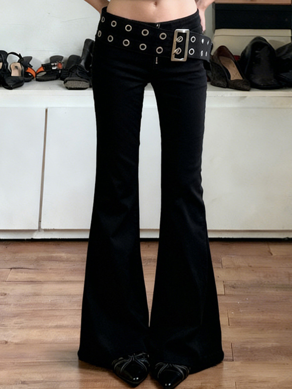 EMMIOL Vaqueros acampanados con almohadillas de maíz de estilo industrial oscuro