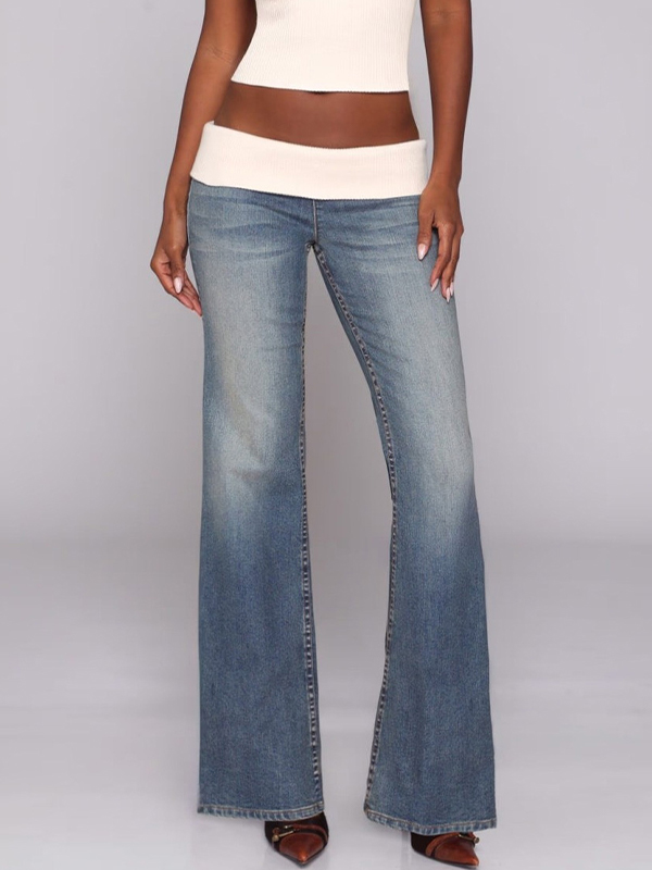 EMMIOL Jeans a zampa con elastico in vita bassa