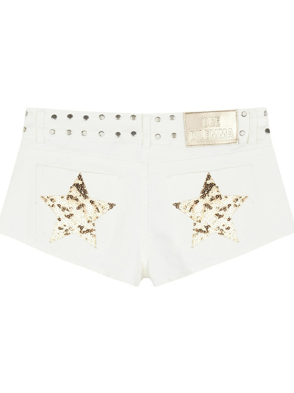EMMIOL Shorts vaqueros con lentejuelas de estrellas