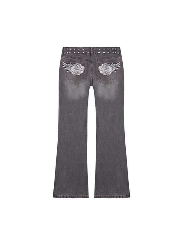 EMMIOL Jeans a zampa con paillettes Butt Wings