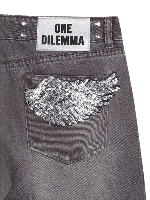 EMMIOL Vaqueros acampanados con lentejuelas y alas en el trasero