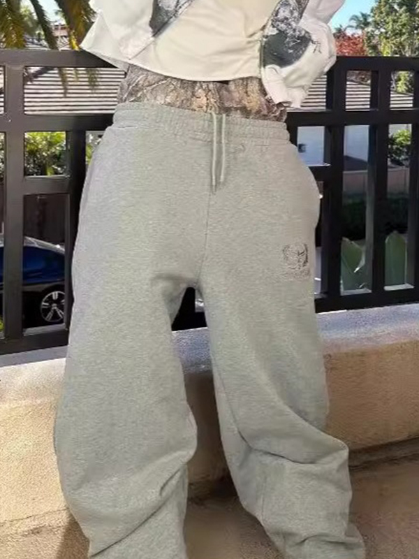 EMMIOL Street Hip-Hop Embroidery Straight Leg Pants