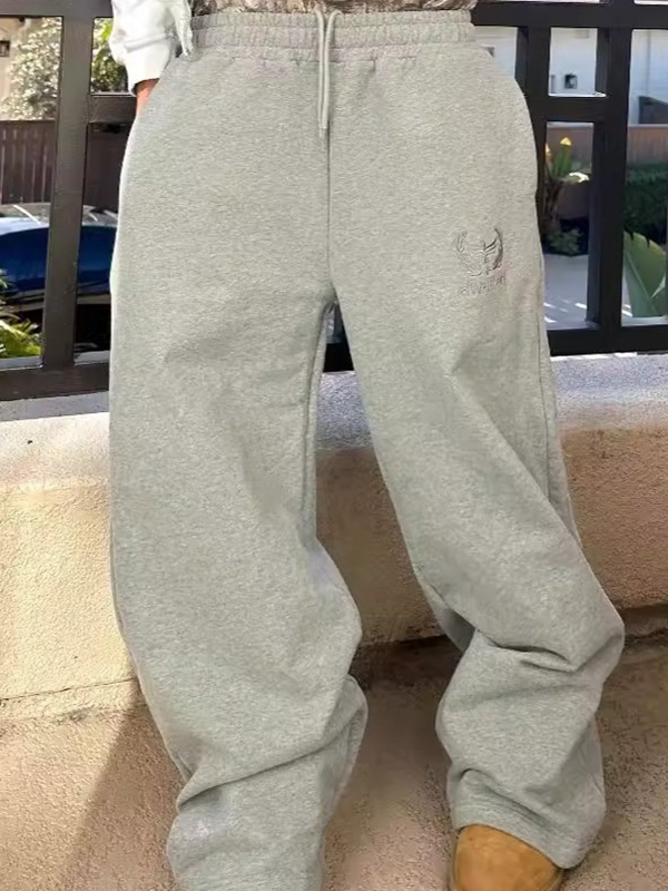 EMMIOL Street Hip-Hop Embroidery Straight Leg Pants