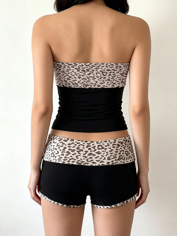 EMMIOL Conjunto de dos piezas de patchwork con estampado de leopardo