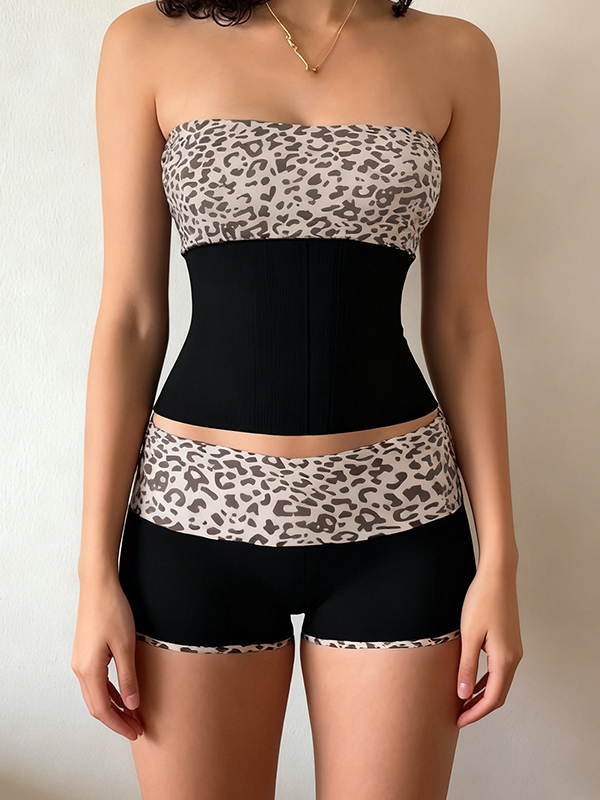 EMMIOL Conjunto de dos piezas de patchwork con estampado de leopardo