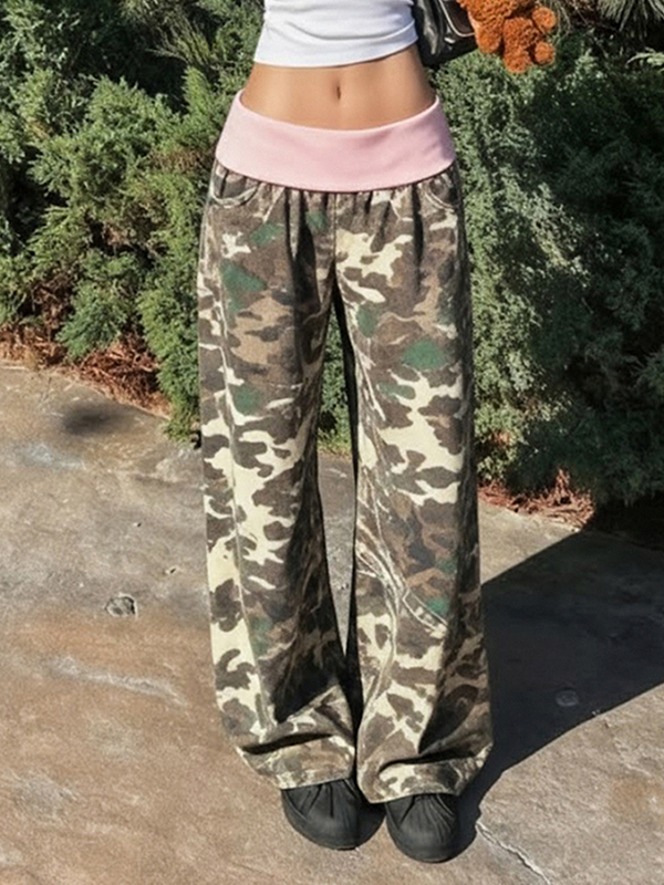 EMMIOL Waistband Color-Blocking Straight Leg Pants