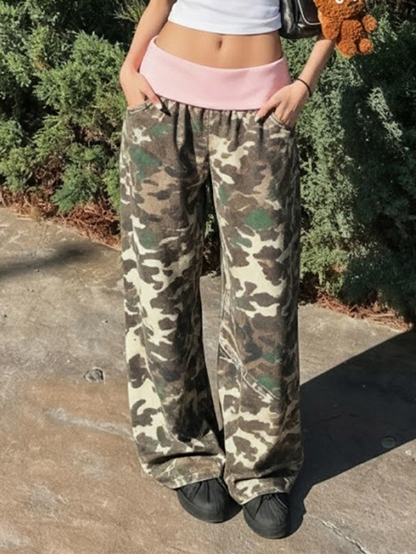 EMMIOL Waistband Color-Blocking Straight Leg Pants