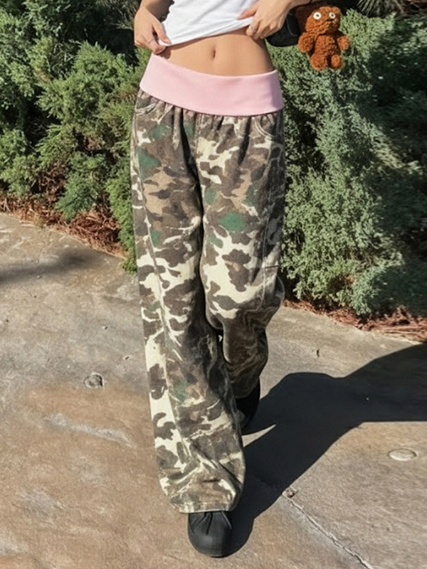 EMMIOL Waistband Color-Blocking Straight Leg Pants