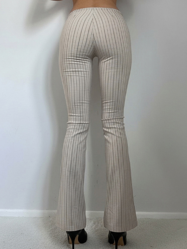 EMMIOL Pantaloni a zampa con fibbia in metallo intrecciata a righe