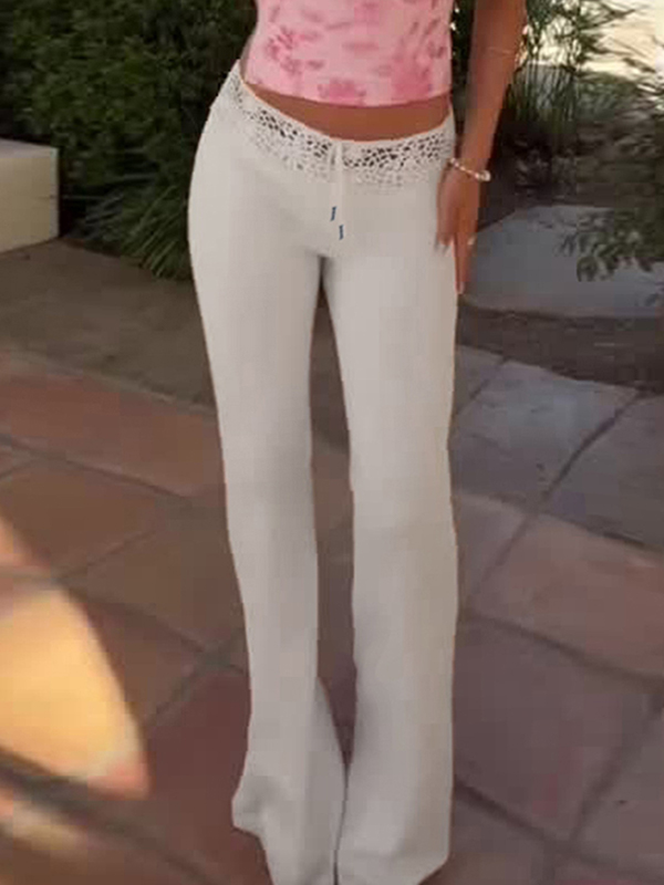 EMMIOL Solid Color Drawstring Flare Jeans