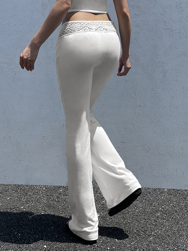 EMMIOL Solid Color Drawstring Flare Jeans