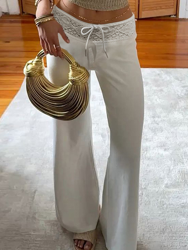 EMMIOL Solid Color Drawstring Flare Jeans