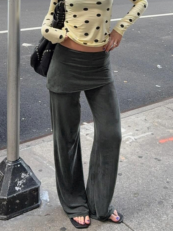 EMMIOL Pantaloni a gamba dritta in tinta unita finti due pezzi