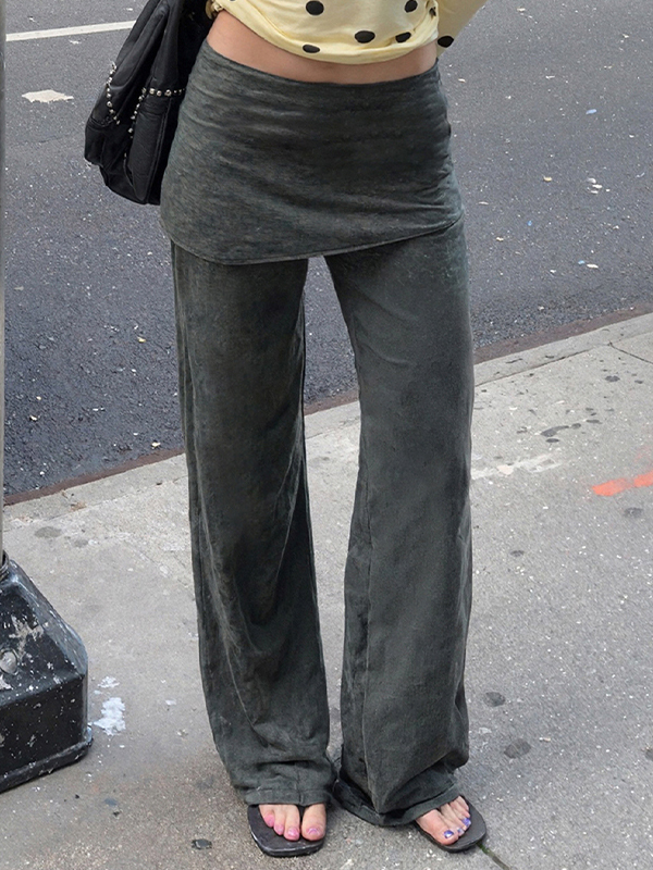 EMMIOL Pantaloni a gamba dritta in tinta unita finti due pezzi