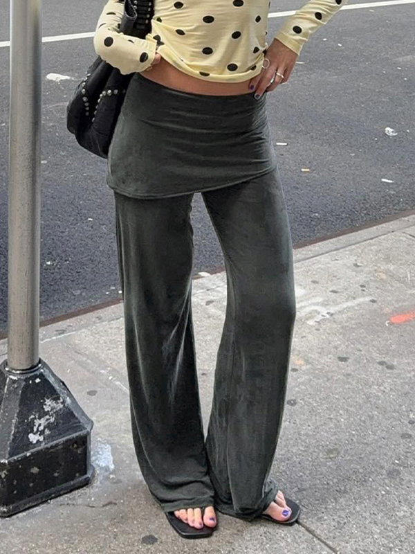 EMMIOL Pantaloni a gamba dritta in tinta unita finti due pezzi