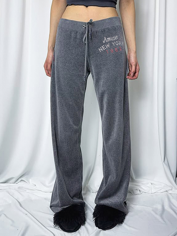 EMMIOL Letter Rhinestone Flare Leg Pants