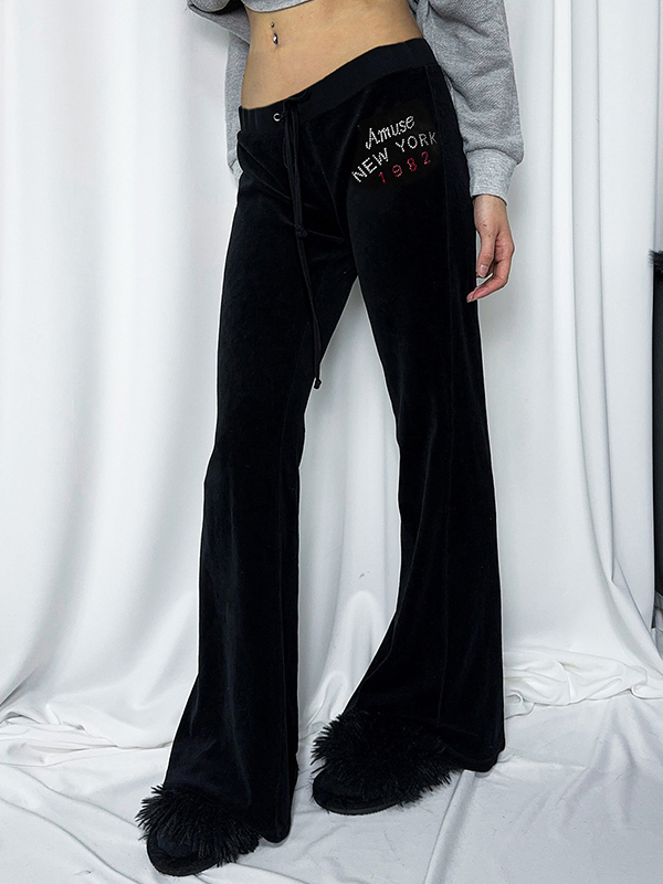 EMMIOL Letter Rhinestone Flare Leg Pants