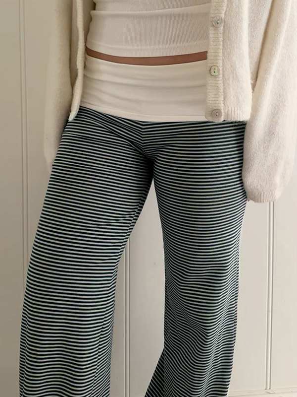 EMMIOL Twist-Waist Color-Block Stripes Flare Leg Pants