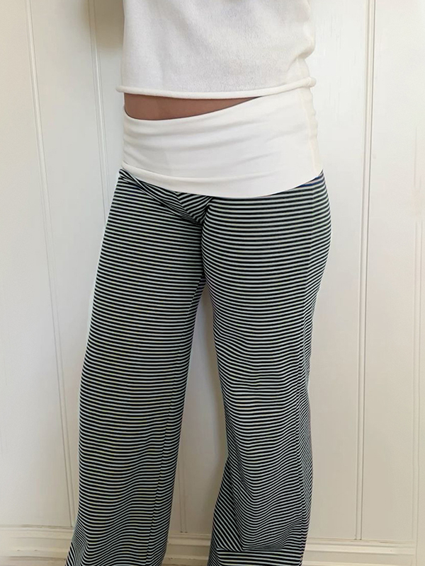 EMMIOL Twist-Waist Color-Block Stripes Flare Leg Pants