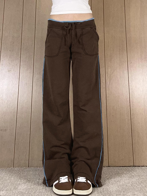 EMMIOL Contrast-Color Pull-Up Bar Straight Leg Pants