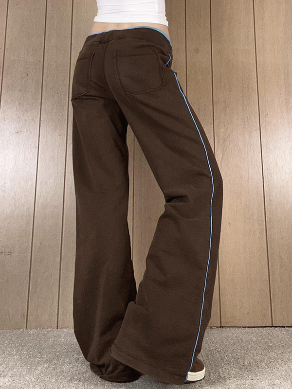 EMMIOL Contrast-Color Pull-Up Bar Straight Leg Pants