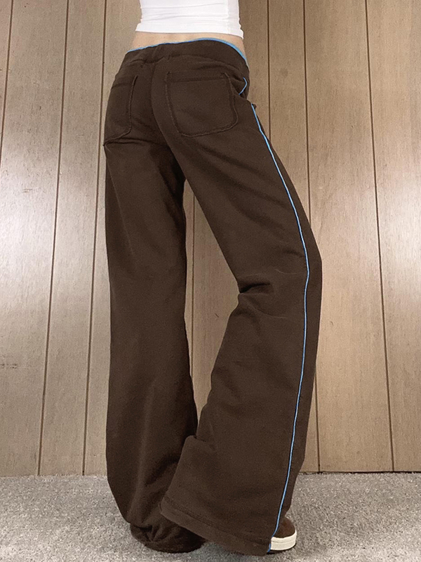 EMMIOL Contrast-Color Pull-Up Bar Straight Leg Pants