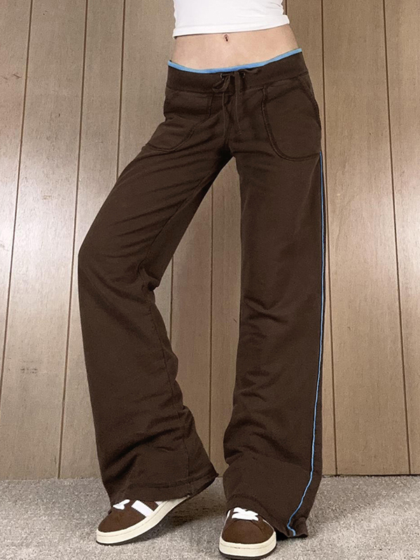 EMMIOL Contrast-Color Pull-Up Bar Straight Leg Pants