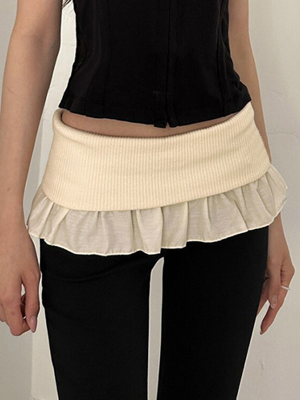 EMMIOL Color-Blocked Waist Ruffle Flare Jeans