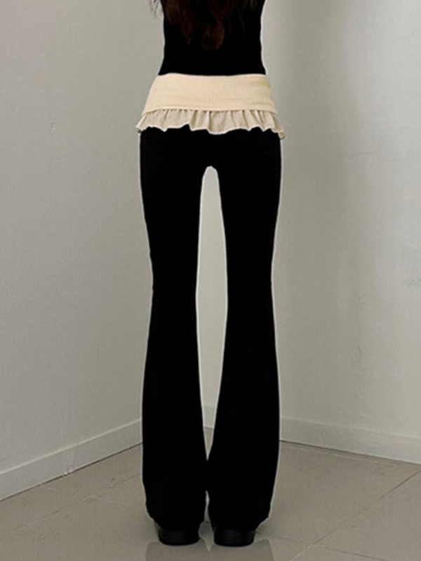 EMMIOL Color-Blocked Waist Ruffle Flare Jeans