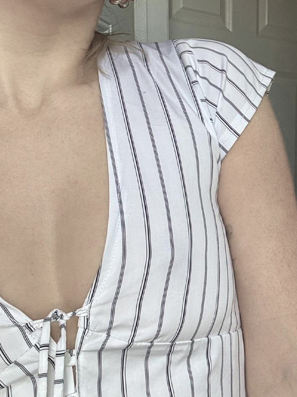 EMMIOL Maniche corte con scollo a V, bottoni sul davanti e annodati