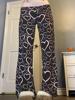 EMMIOL Heart Print Waistband Color Contrast Straight Leg Pants