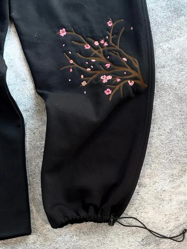 EMMIOL Vintage Sakura Embroidery Straight Leg Pants