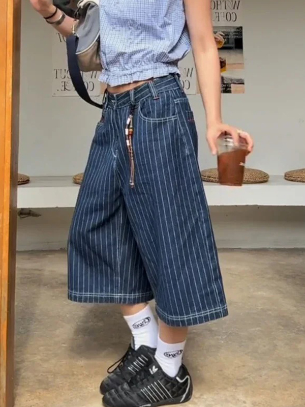 EMMIOL American Vintage Vertical Stripes Denim Shorts